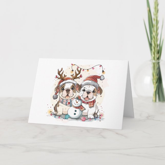 Christmas English Bulldogs Feiertagskarte (Vorderseite)