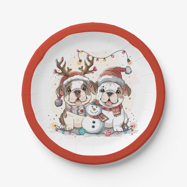 Christmas English Bulldogs Pappteller (Vorderseite)