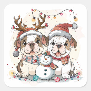 Christmas English Bulldogs Quadratischer Aufkleber