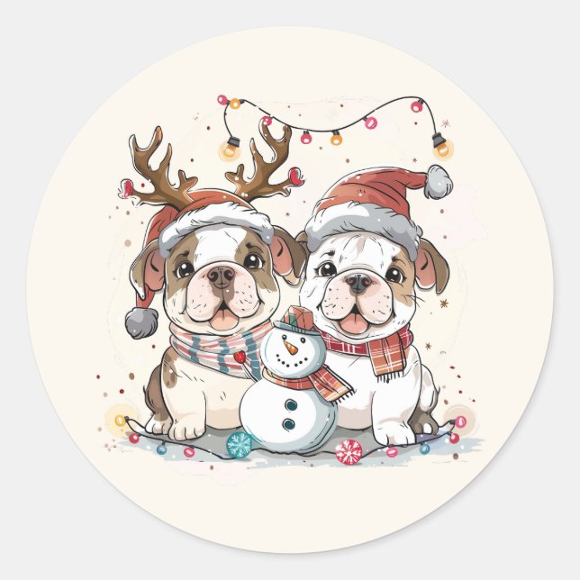 Christmas English Bulldogs Runder Aufkleber (Vorderseite)