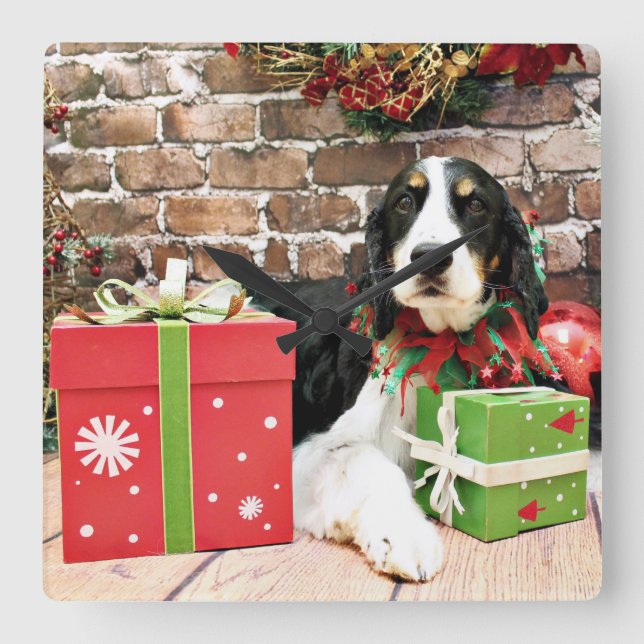 Christmas - English Springer Spaniel - Mac Quadratische Wanduhr (Vorderseite)