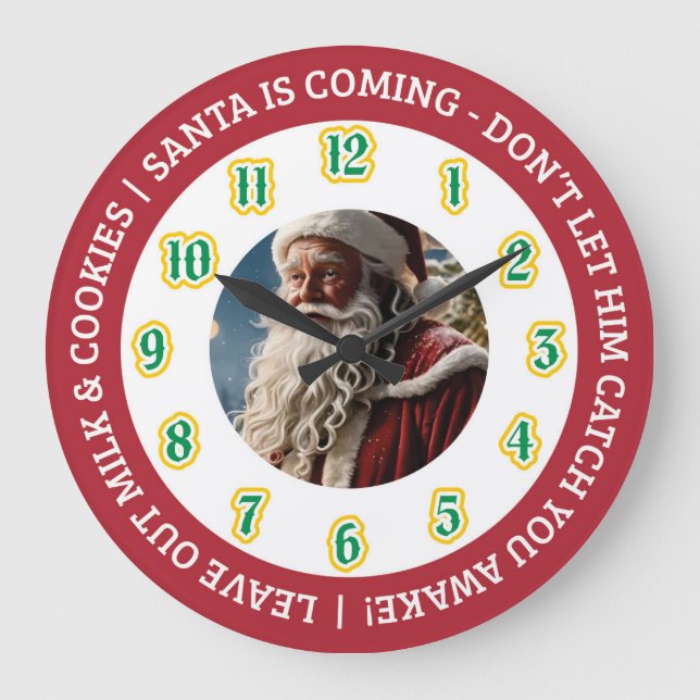 Christmas Eve Santa Clock Große Wanduhr (Vorderseite)