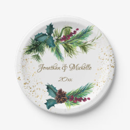 Christmas Evergreen Red Berry Pappteller