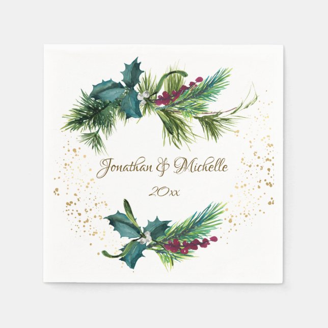 Christmas Evergreen Red Berry Serviette (Vorderseite)