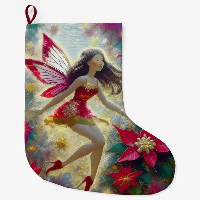 Christmas Fairy Collection - Dark Brown Hair Großer Weihnachtsstrumpf (Vorderseite)