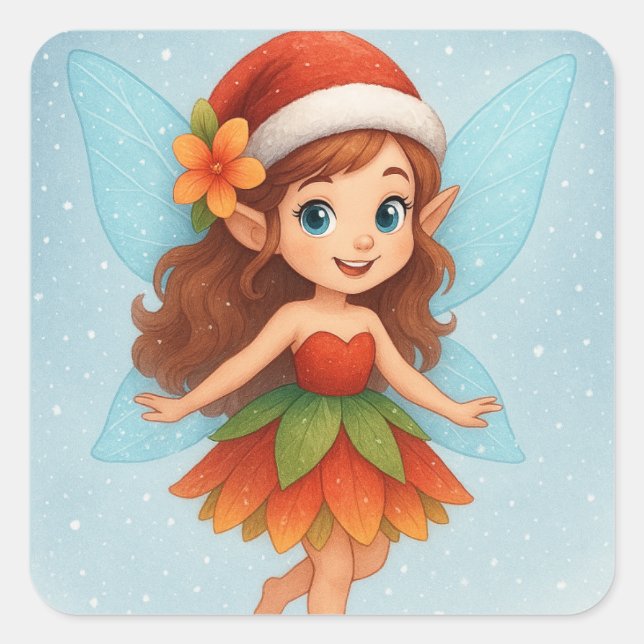 Christmas Fairy ,Cute Winter Fairy Holiday Quadratischer Aufkleber (Vorderseite)