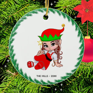 Christmas Fairy Elf Holding a Star Keramik Ornament