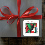 Christmas Fairy Quadratischer Aufkleber<br><div class="desc">Fee mit grünen Flügeln. Weihnachts-Blume und Schneeflocken.</div>