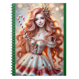 Christmas Fairy Redhead with Candy Cane Wand Notizblock