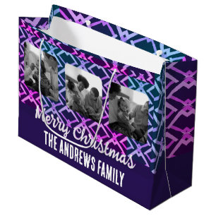 Christmas Family Foto Geometric Fuchsia Lila Große Geschenktüte