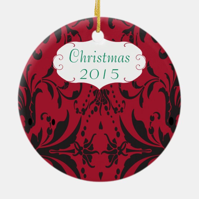 Christmas Family Foto Red Chandelier #3 Damask Keramik Ornament (Hinten)