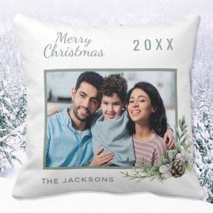Christmas family foto white cone pine name kissen