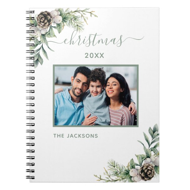 Christmas family foto white cone pine name notizblock (Vorderseite)