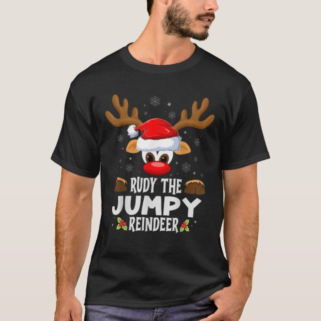 Christmas Family Rudy The Jumpy Reindeer PJS  T-Shirt (Vorderseite)