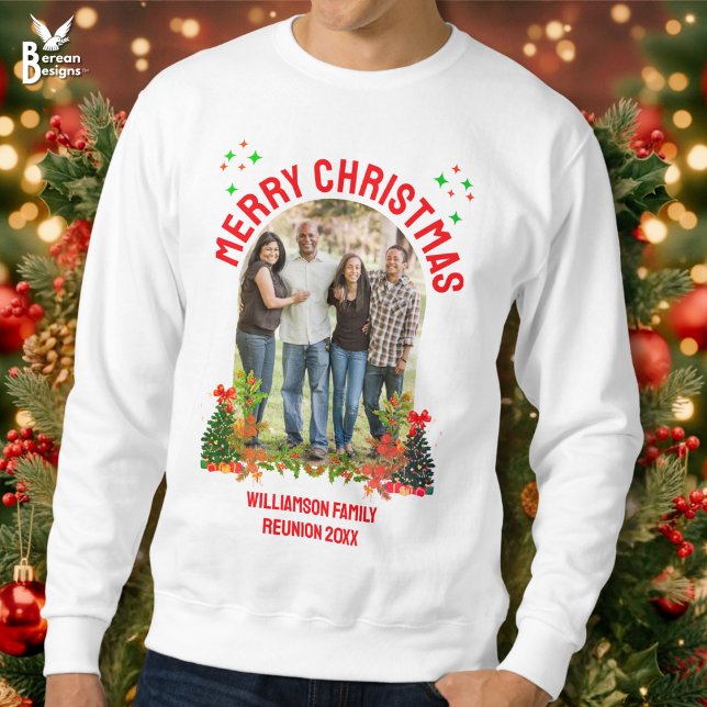 CHRISTMAS FAMILY WIEDERSEHEN Matching Group Sweatshirt (Merry Christmas Family Reunion group sweatshirt listing with custom photo and text.)