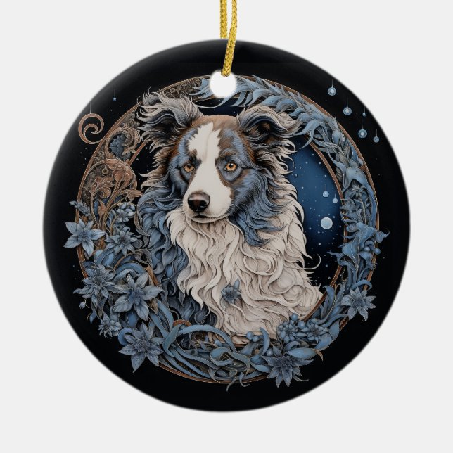 Christmas Fantasy Aussie Keramik Ornament (Vorne)
