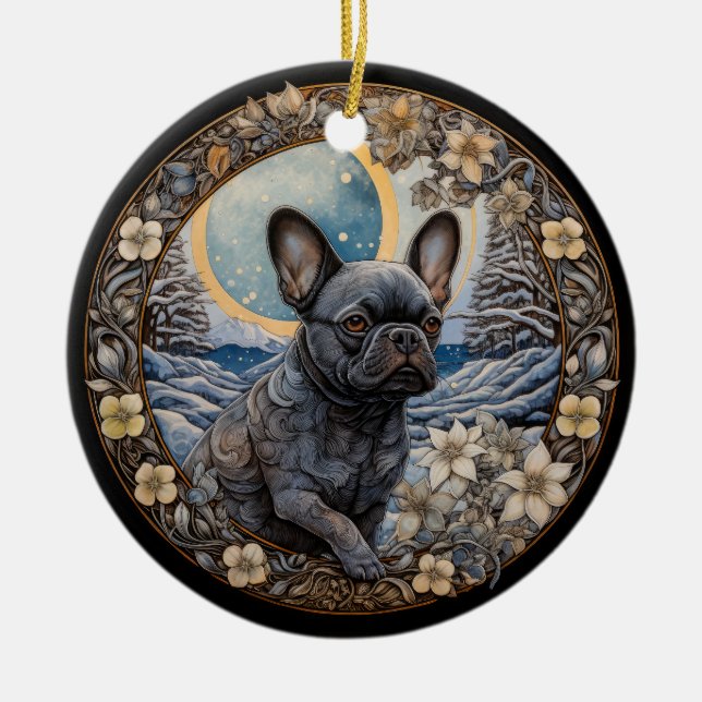 Christmas Fantasy Frenchie Keramik Ornament (Vorne)