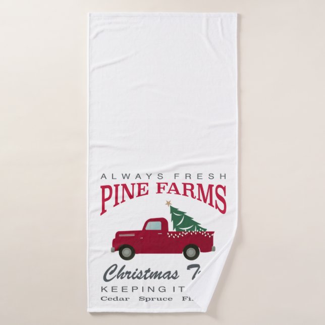 CHRISTMAS FARMHOUSE RED TRUCK BADEHANDTUCH (Badehandtuch)