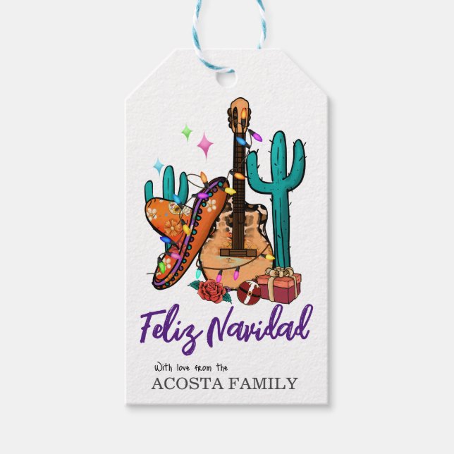Christmas Feliz Navidad Cactus Sombrero Geschenkanhänger (Vorderseite)