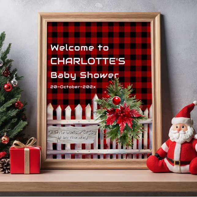 Christmas Fence Buffalo Plaid Baby Shower Welcome Poster (Von Creator hochgeladen)