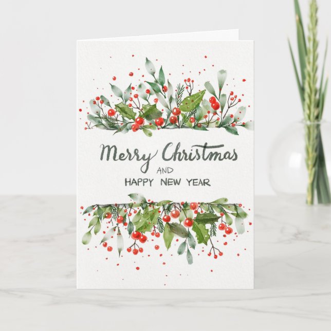CHRISTMAS FERN n BERRIES CHRISTMAS CARD Dankeskarte (Vorderseite)