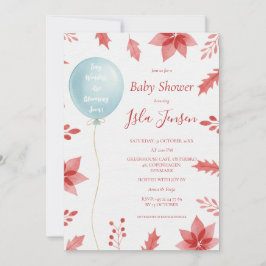 Christmas Festive Balloon and Red Leaves Baby Show Einladung