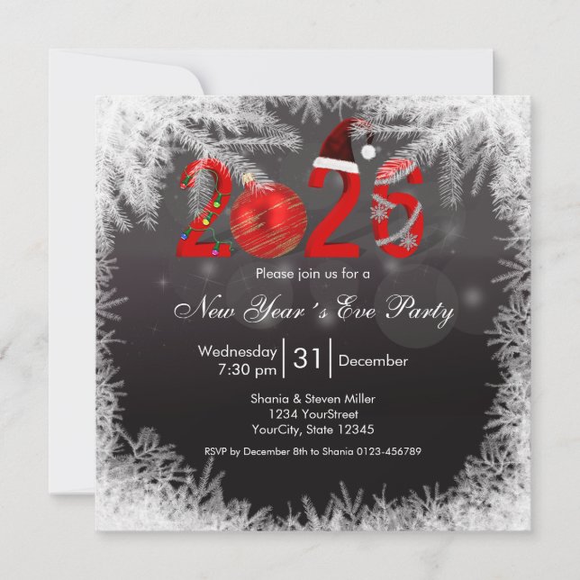 Christmas Festive Red  2026 New Year's Eve Party Einladung (Vorderseite)