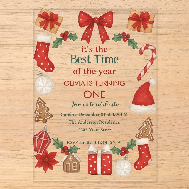 Christmas First Birthday Invitation | Festive (Recto)