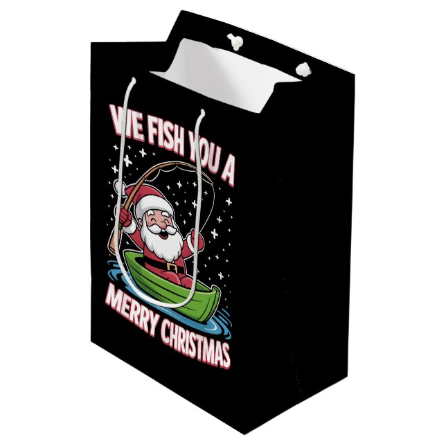 Christmas Fisherman Fishing Funny Cooler Weihnacht Mittlere Geschenktüte (Vorderseite Schrägansicht)