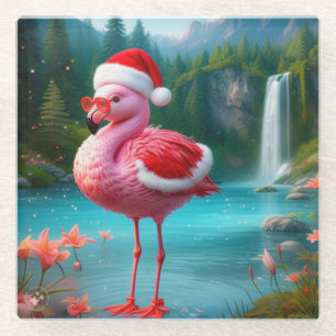 Christmas Flamingo As Santa Claus-47475 Glasuntersetzer