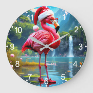 Christmas Flamingo As Santa Claus-47476 Große Wanduhr