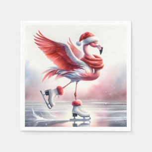 Christmas Flamingo auf Skaten Serviette