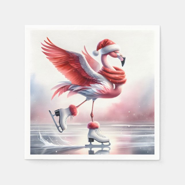 Christmas Flamingo auf Skaten Serviette (Vorderseite)