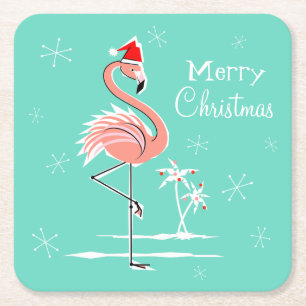Christmas Flamingo Frohe Weihnachts-Untersetzer-Pl Rechteckiger Pappuntersetzer