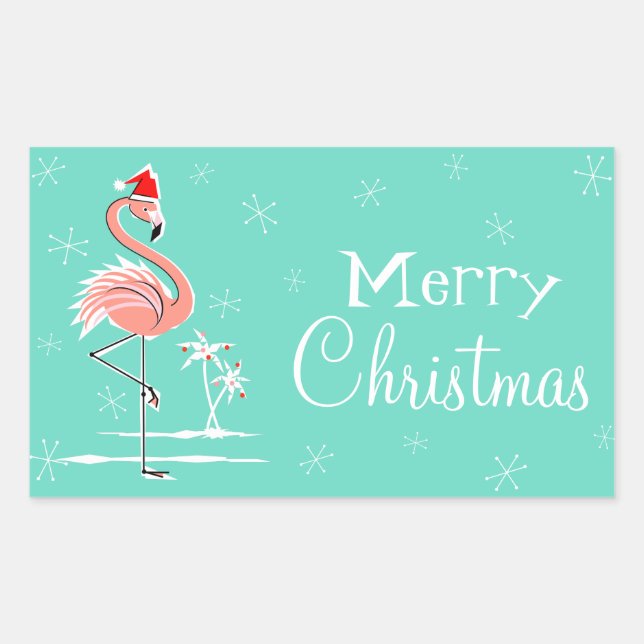 Christmas Flamingo Frohe Weihnachtslandschaft Rechteckiger Aufkleber (Vorderseite)