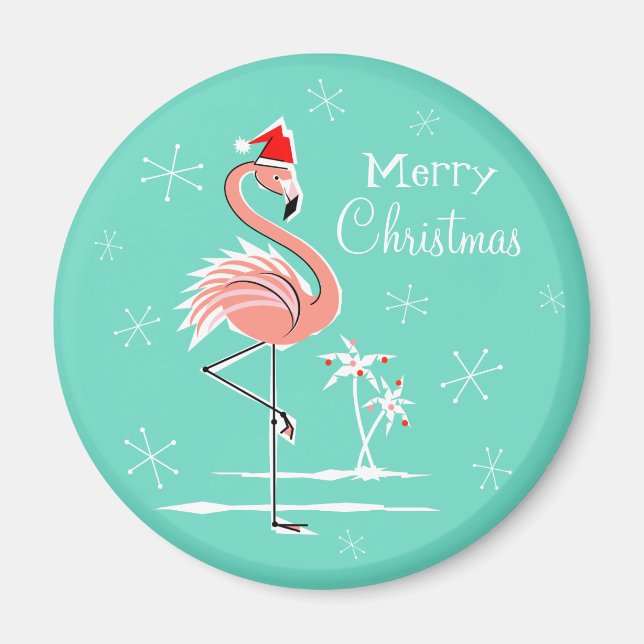 Christmas Flamingo Frohe Weihnachtsmagnet rund Magnet (Vorne)