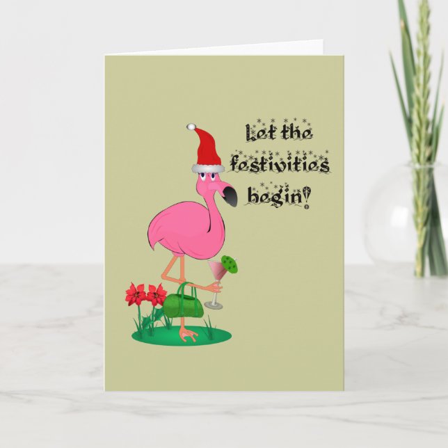 Christmas Flamingo Grußkarte Feiertagskarte (Vorderseite)