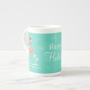 Christmas Flamingo Happy Holidays Knochen China Ta Prozellantasse