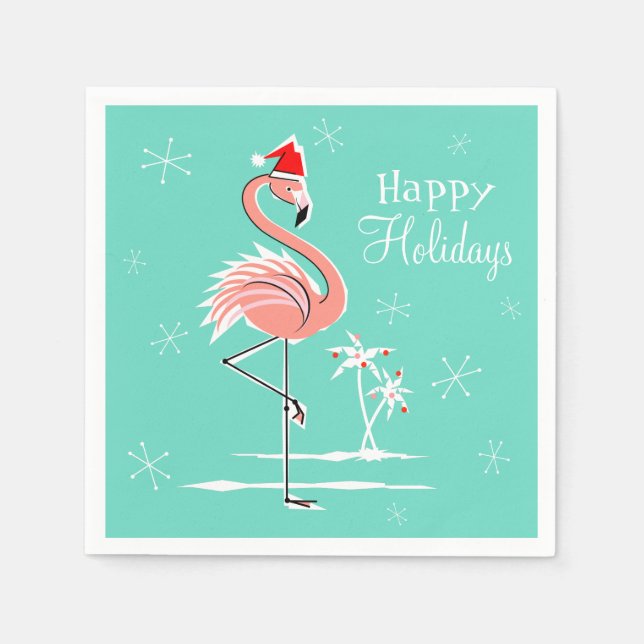Christmas Flamingo Happy Holidays Papier napkin Serviette (Vorderseite)