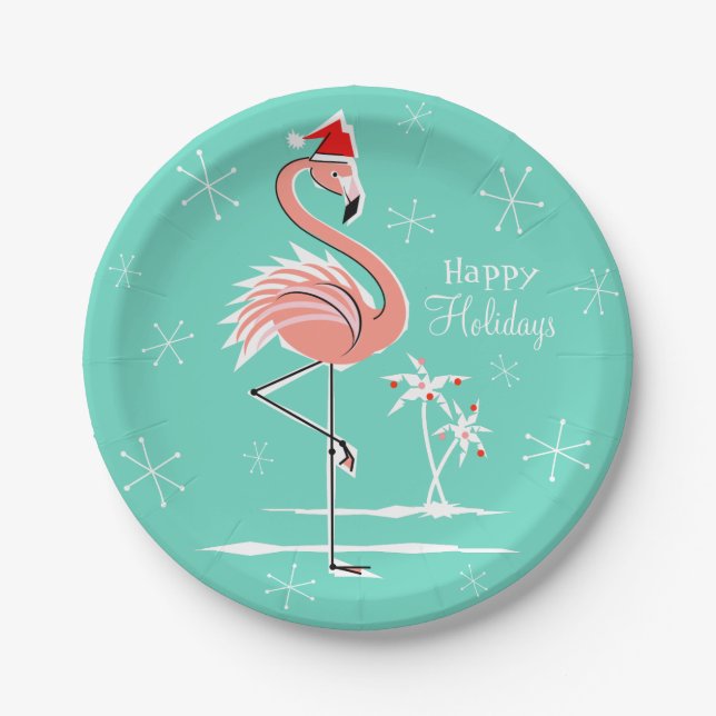Christmas Flamingo Happy Holidays Papierteller (Vorderseite)