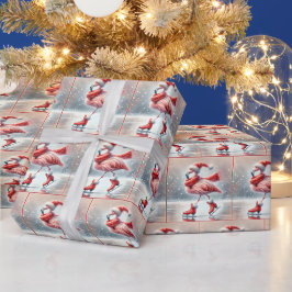 Christmas Flamingo Ice Skaten Geschenkpapier