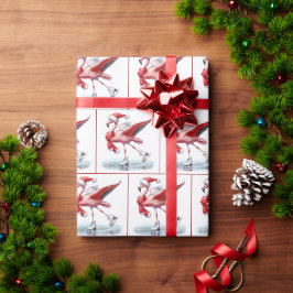 Christmas Flamingo Ice Skaten Geschenkpapier