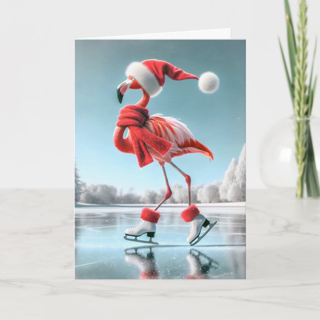 Christmas Flamingo Ice Skaten Karte (Vorderseite)