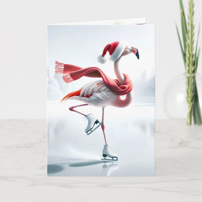Christmas Flamingo Ice Skaten Karte (Vorderseite)