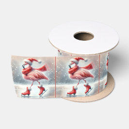 Christmas Flamingo Ice Skaten Satinband