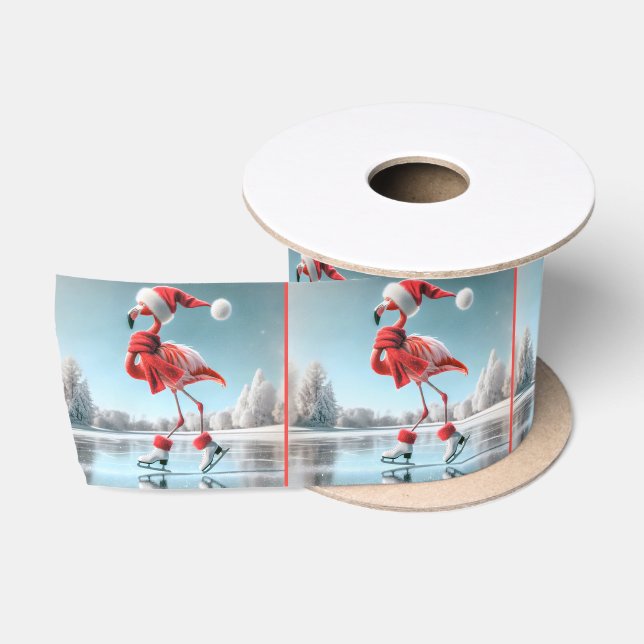 Christmas Flamingo Ice Skaten Satinband (Spule)