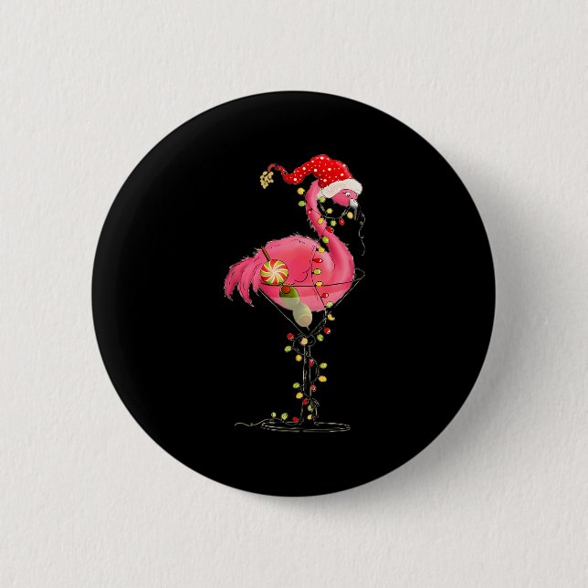 Christmas Flamingo In Martini Gl For Trocal Holida Button (Vorderseite)