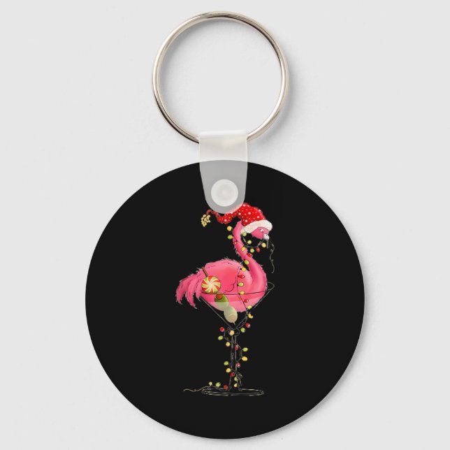 Christmas Flamingo In Martini Gl For Trocal Holida Schlüsselanhänger (Vorderseite)