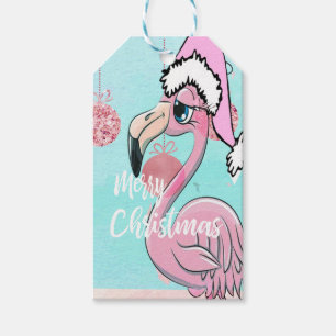 Christmas Flamingo Niedlich Blue Pink Girly Geschenkanhänger