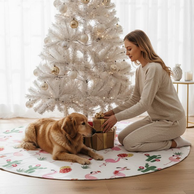 Christmas Flamingo Party | Urlaub Polyester Weihnachtsbaumdecke (Von Creator hochgeladen)